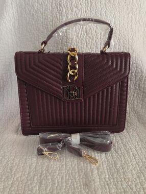 Badgley Mischka Quilted Top-Handle Satchel - Deep Burgundy